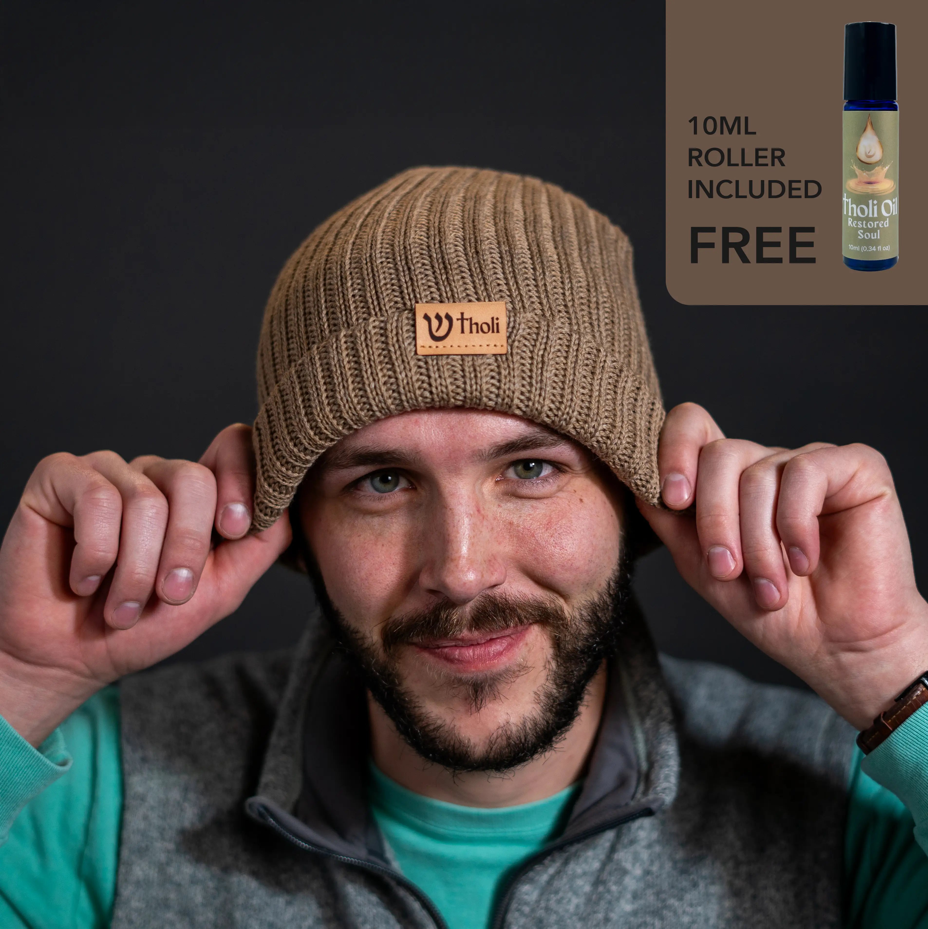 100% Merino Wool Beanie Comes with 10ml Restored Soul Roller for aromatherapy and tension relief